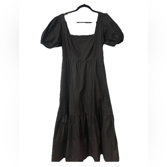 NWOT ASTR THE LABEL Revolve Tiered Poplin Puff sleeve Midi Dress Black Sz M - Picture 3 of 9